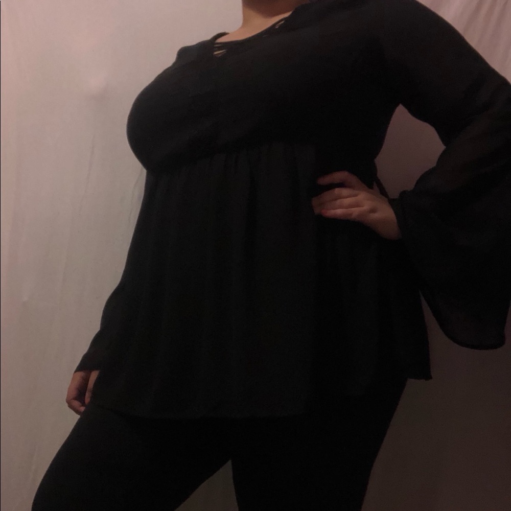 Torrid size 1 black sheer string detail blouse